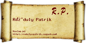 Ráduly Patrik névjegykártya